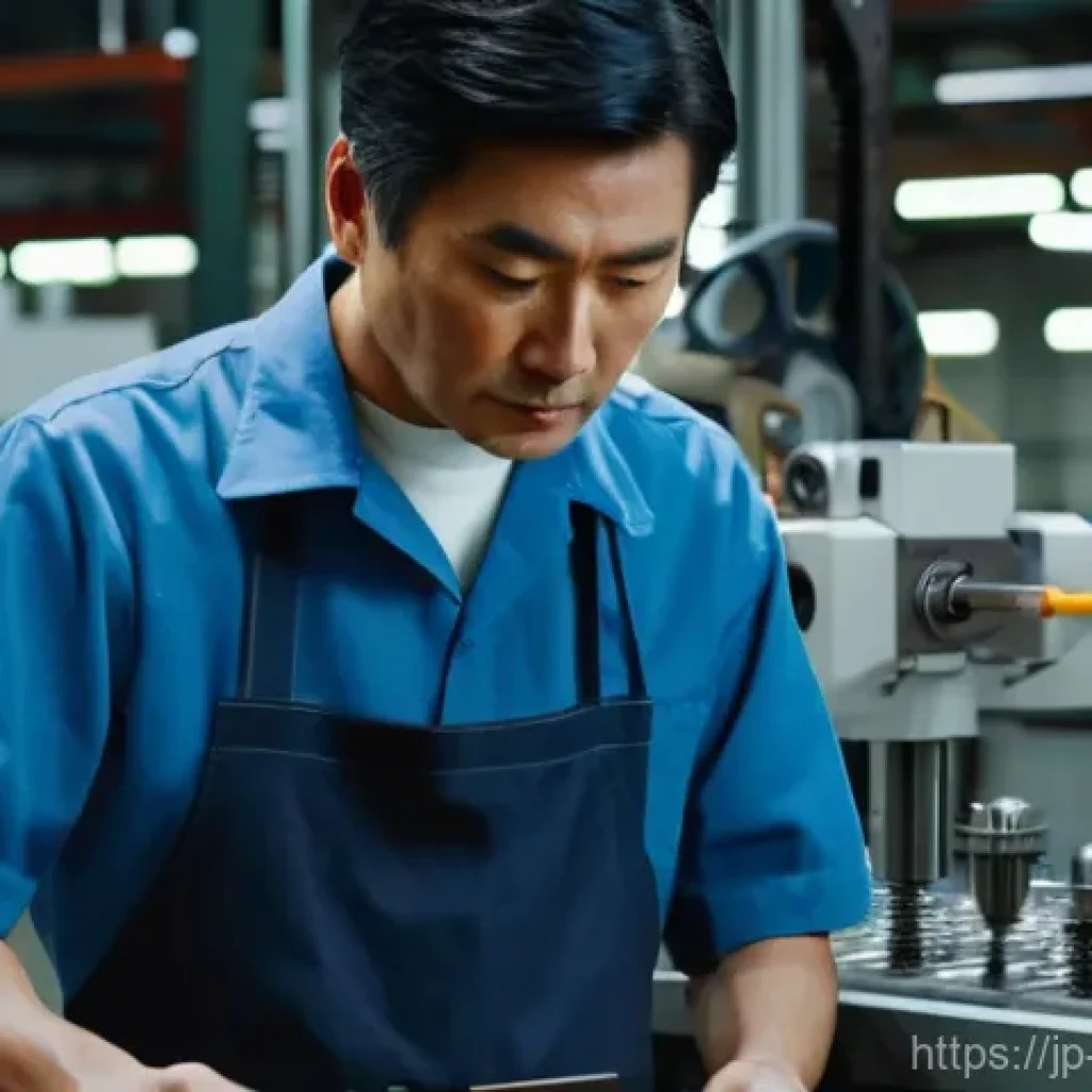 기계가공 자격증 추천 취득 루트 - **Prompt:** A highly skilled Japanese craftsman, a male in his late 40s, with a focused expression a...