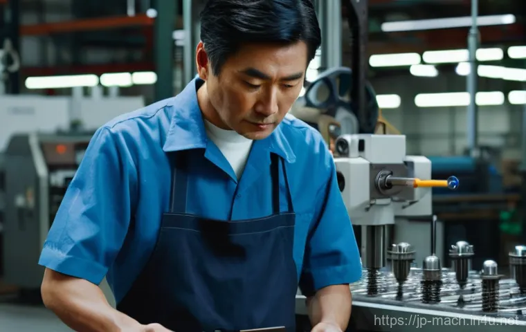 기계가공 자격증 추천 취득 루트 - **Prompt:** A highly skilled Japanese craftsman, a male in his late 40s, with a focused expression a...