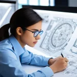 기계가공 도면 분석 및 응용법 - **Prompt 1: The Enigmatic World of Drawing Symbols**
    A young, curious engineer, male or female, ...