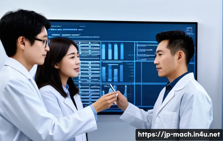 기계가공 전문가와의 인터뷰 - 02mm)'. In the mid-ground, a diverse team of Japanese engineers and quality assurance specialists (t...