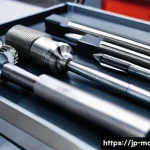 기계가공 기초부터 전문가 과정 - A detailed close-up of various precision cutting tools used in modern machining: an end mill, a dril...